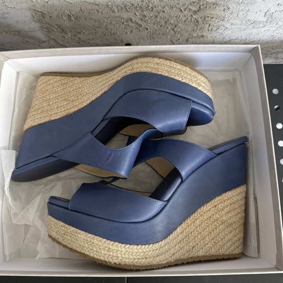 Jimmy Choo 143 Pledge Cosmo Vac LOGO PLATE Espadrille Wedge SLIDES EU 41 Blue - Picture 5 of 14